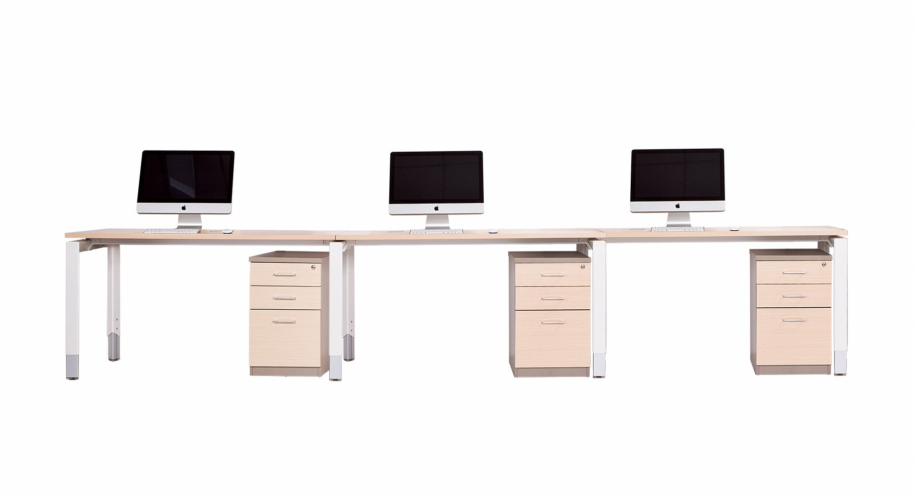 Oblique 3 Person Straight Desk Soft Maple