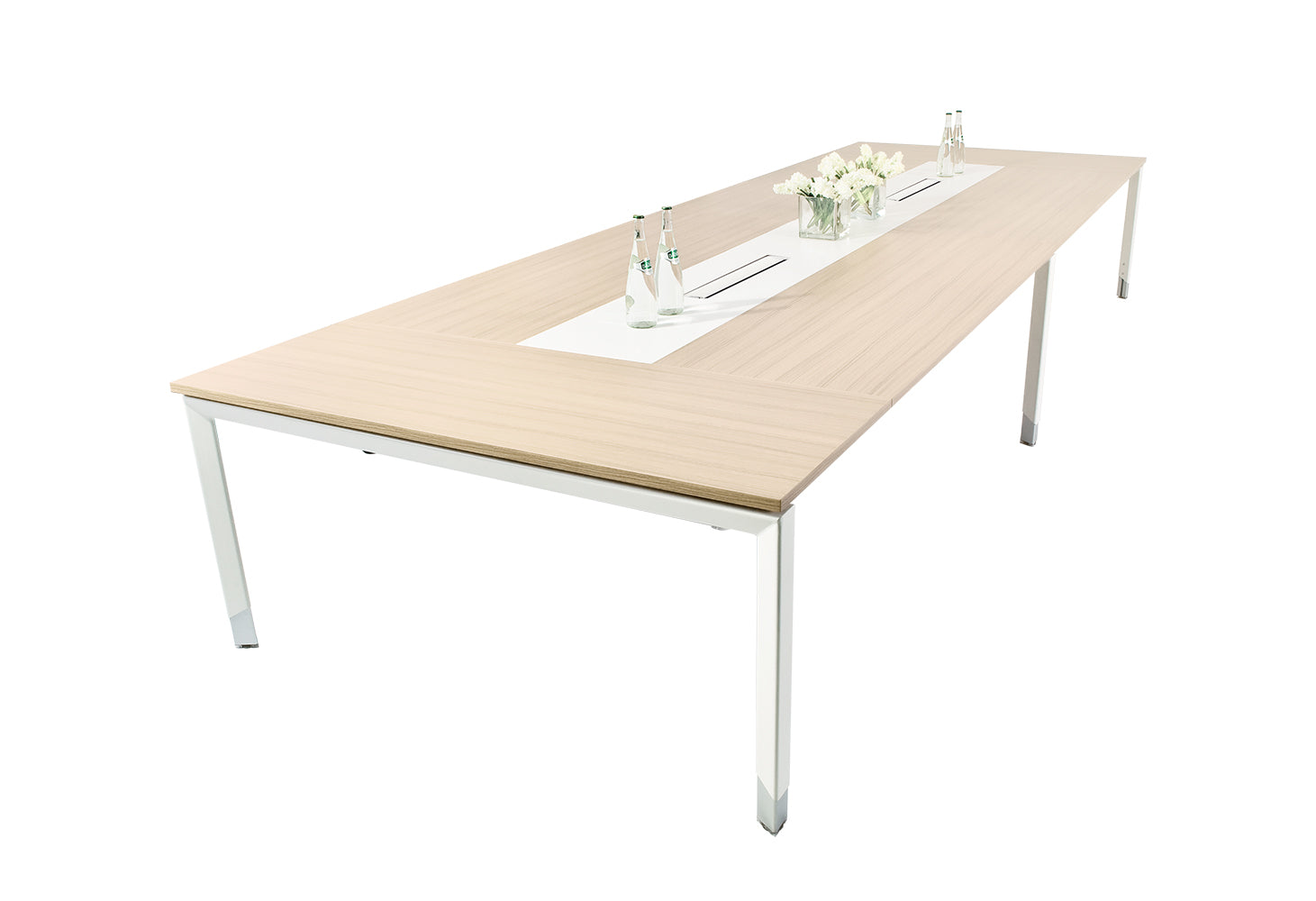 Oblique Board Room Table Soft Maple - With 2 in top power boxes  4GPO, 2USB, 2 Data