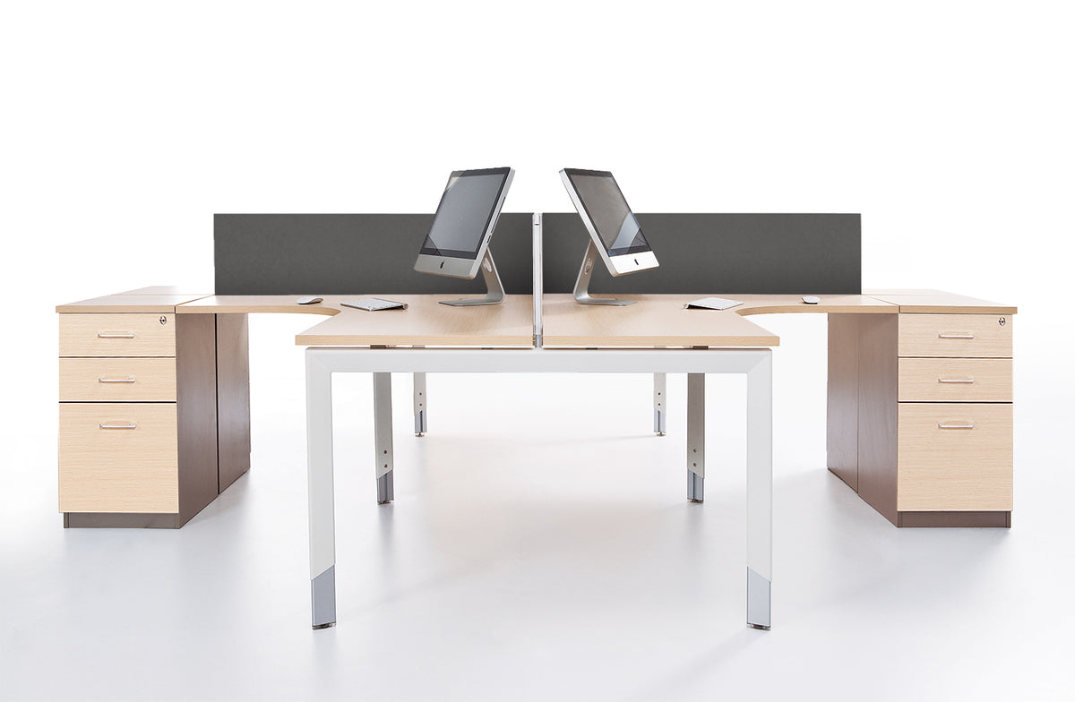 Oblique Corner Workstation Soft Maple - 2 Drawer &amp; File drawer Fixed Pedestal included