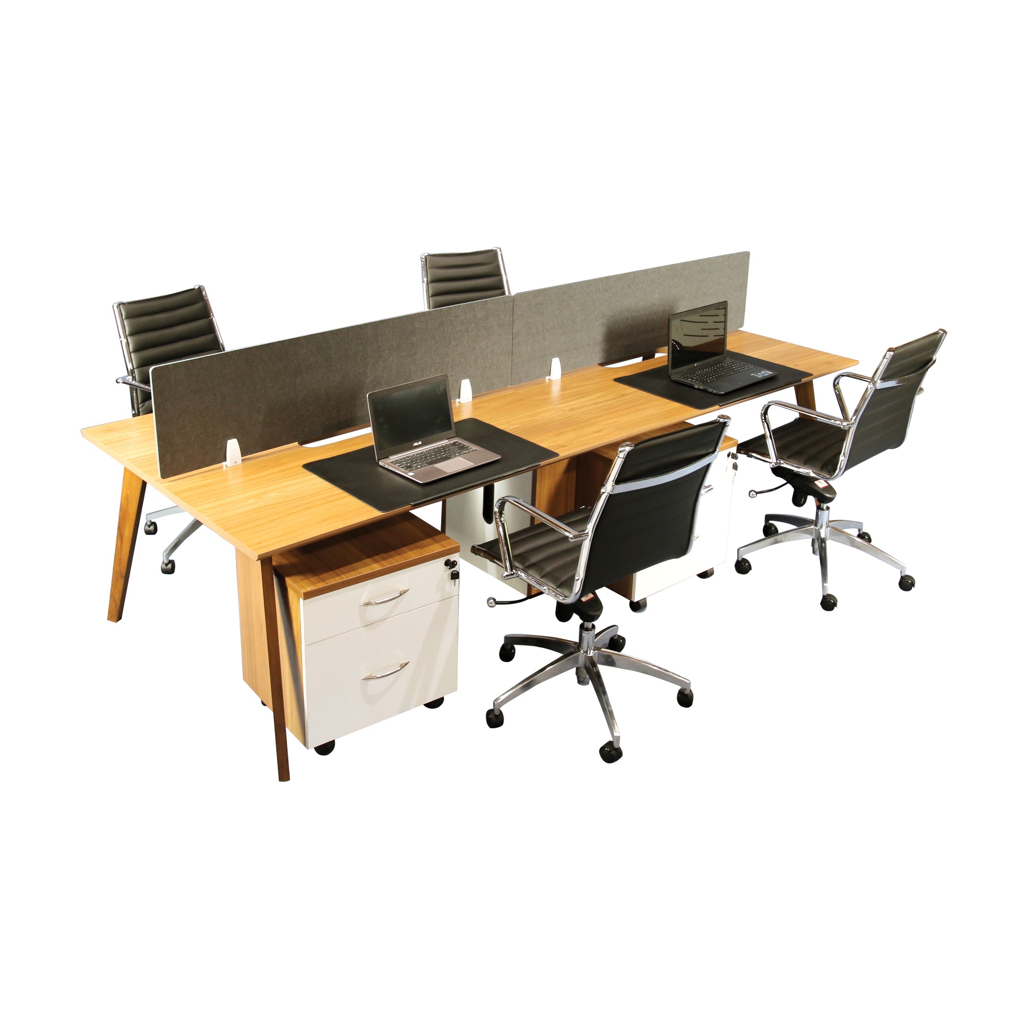 Arbor 4 Person WorkStation American Walnut with Solid Timber Legs