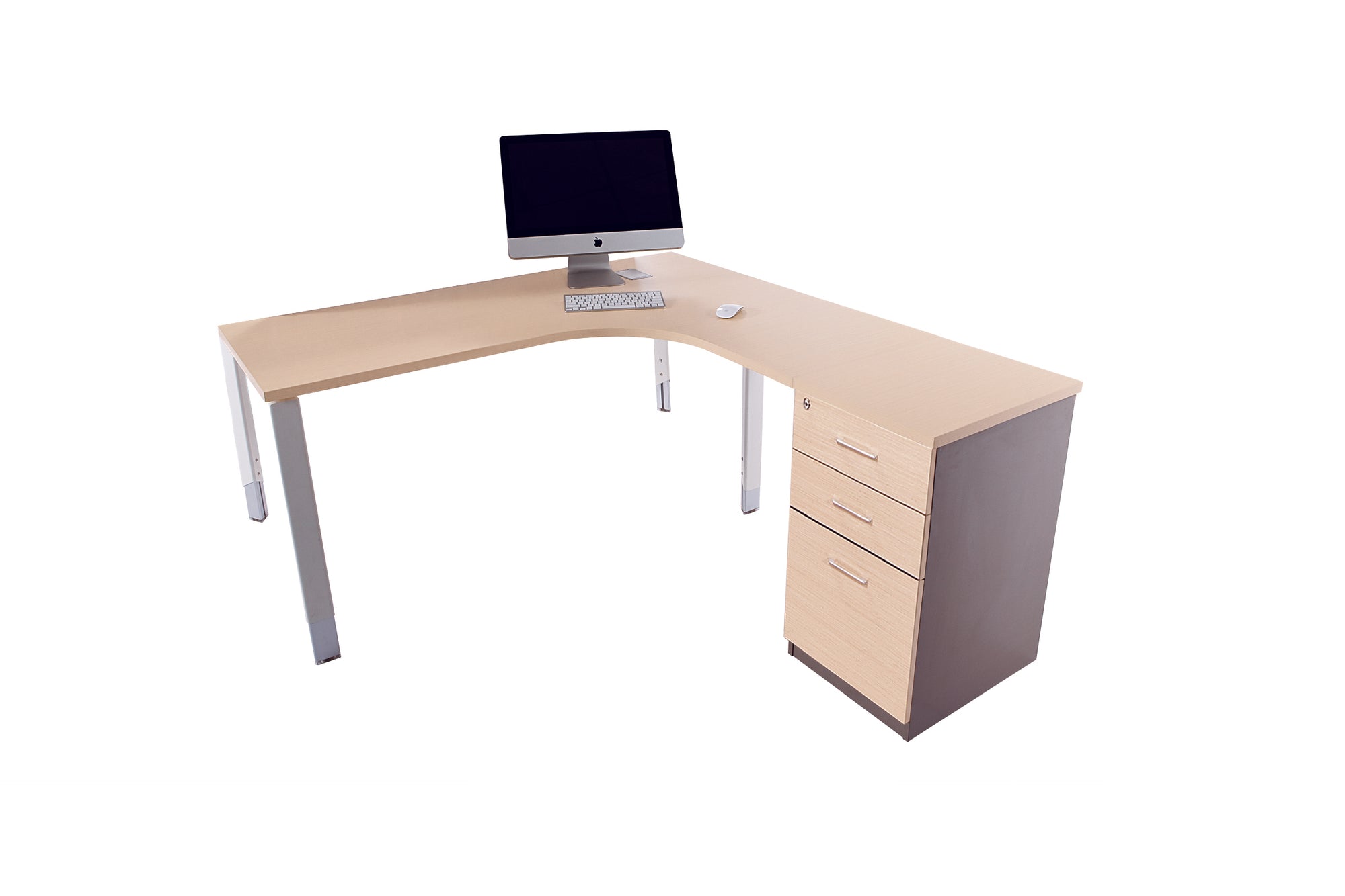 Oblique Corner Workstation Soft Maple - 2 Drawer & File drawer Fixed Pedestal included